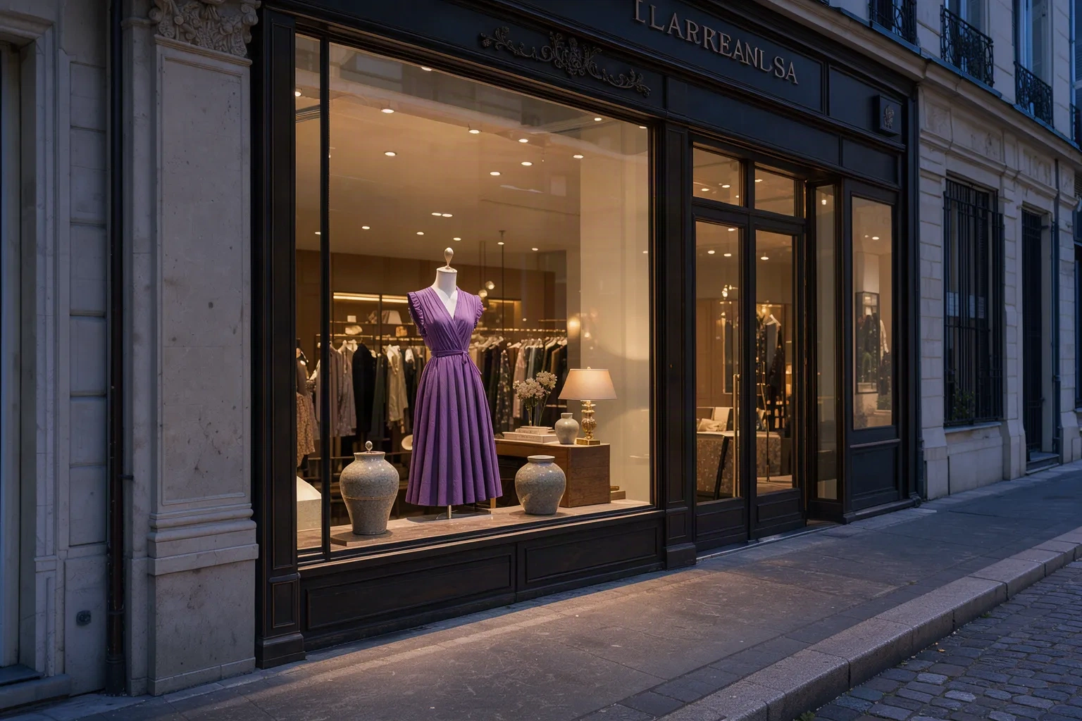 Façade de la boutique Magasin Tendance le soir