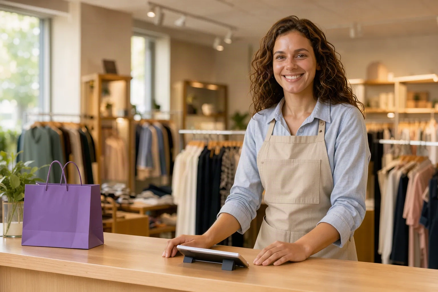 Conseillère de la boutique au comptoir de service client